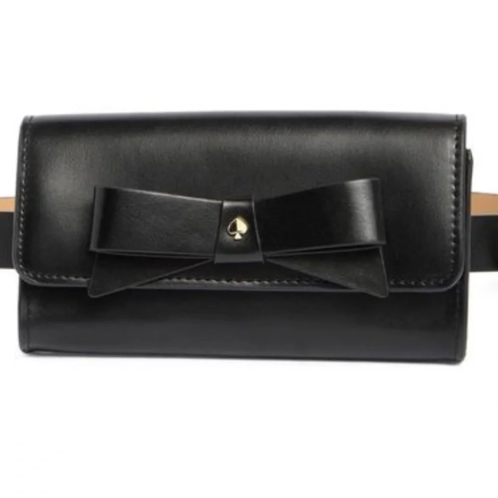 NWT Kate Spade Leather Belt Bag Black Bow Size: L/XL